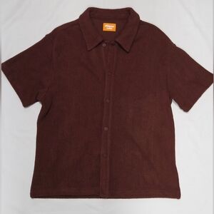 Effulgence Jacquard Heavy Knit Button-Down Short Sleeve Shirt Dark Rust XL